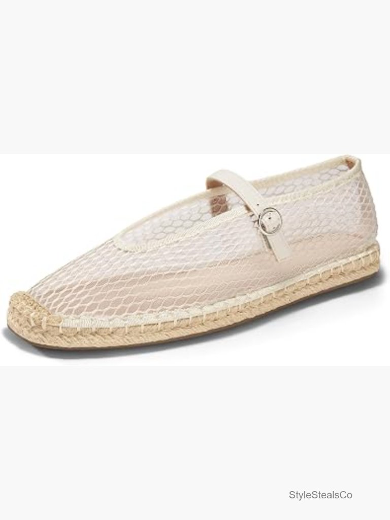 Espadrilles Mary Jane Flats Closed Square Toe Mesh Ballet Flat Dress Shoes